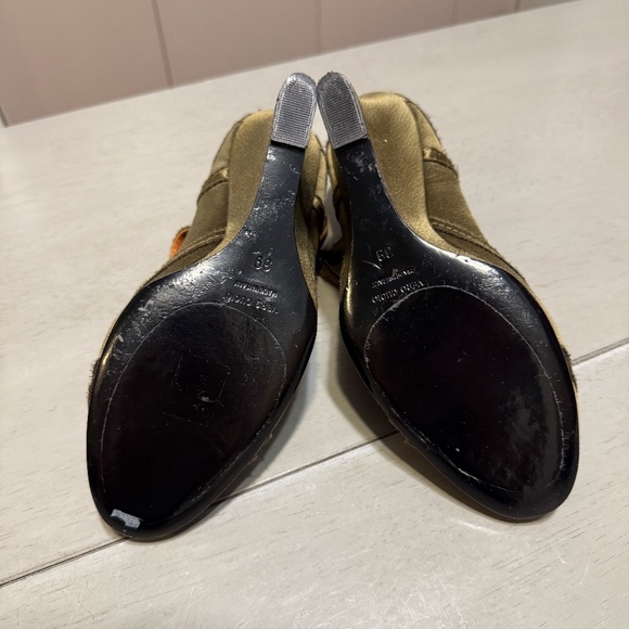 LANVIN 2010 Hiver (winter) (38) Olive Silk+Leather mary-janes - Picture 6 of 7